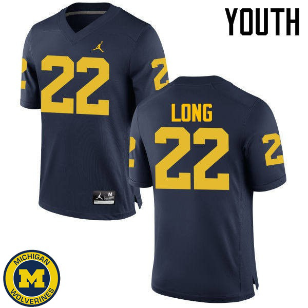 Youth Michigan Wolverines #22 David Long Navy Player Jersey